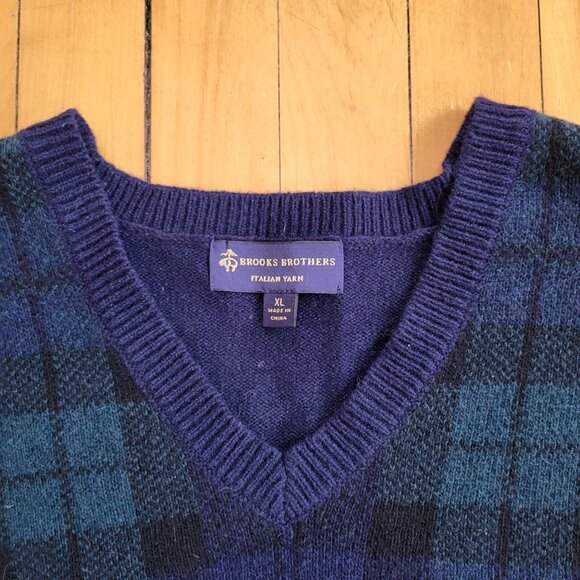 Brooks Brothers Italian Yarn L Merino Wool Sweater Vest Blue Tartan Plaid Preppy - Picture 7 of 12